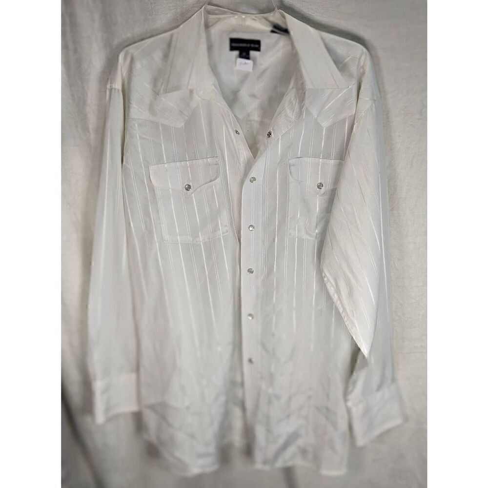 Panhandle Slim White Striped Casual Button-Down Shirt